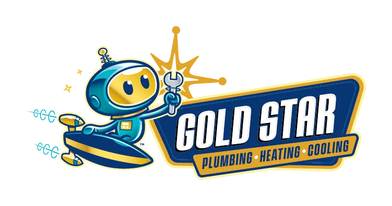 A logo for gold star plumbing heating and cooling
