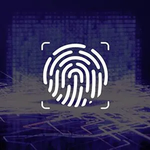 A fingerprint is being scanned on a purple background.