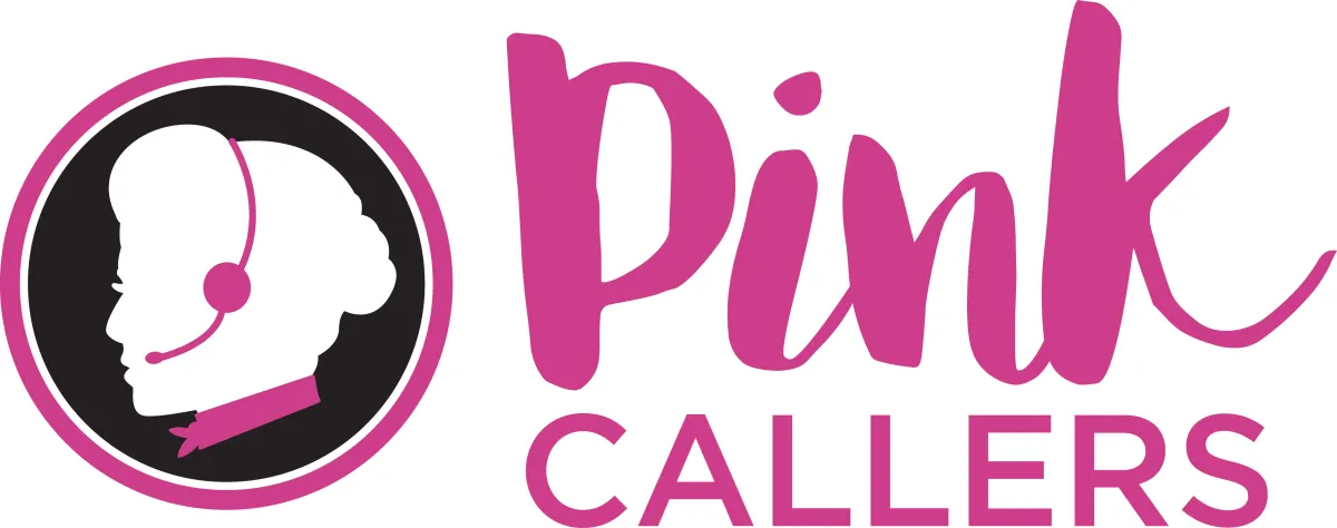 The logo for pink callers shows a woman wearing a headset.