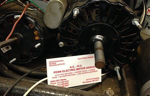Electric Motor Repair — Water Pump Motor With Calling Card in Minneapolis, MN