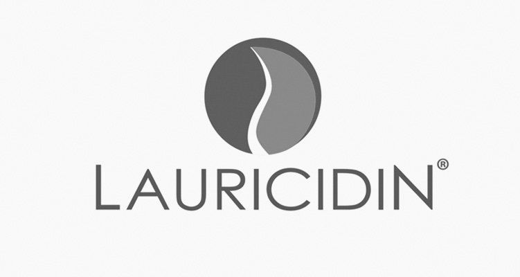 A black and white logo for lauricidin on a white background.