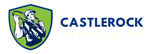 The logo for castlerock electrical shows a man holding a golf club.