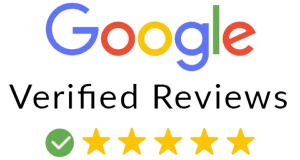 a google verified reviews logo with five stars