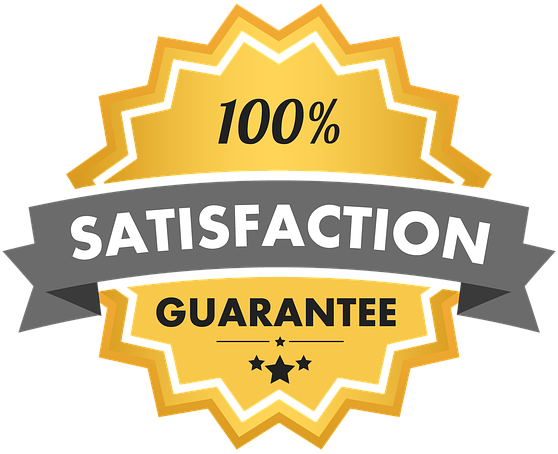 a badge that says 100 % satisfaction guarantee