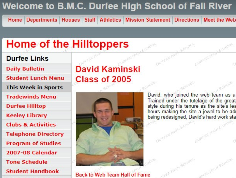 Picture of David Kaminski as a high school webmaster.