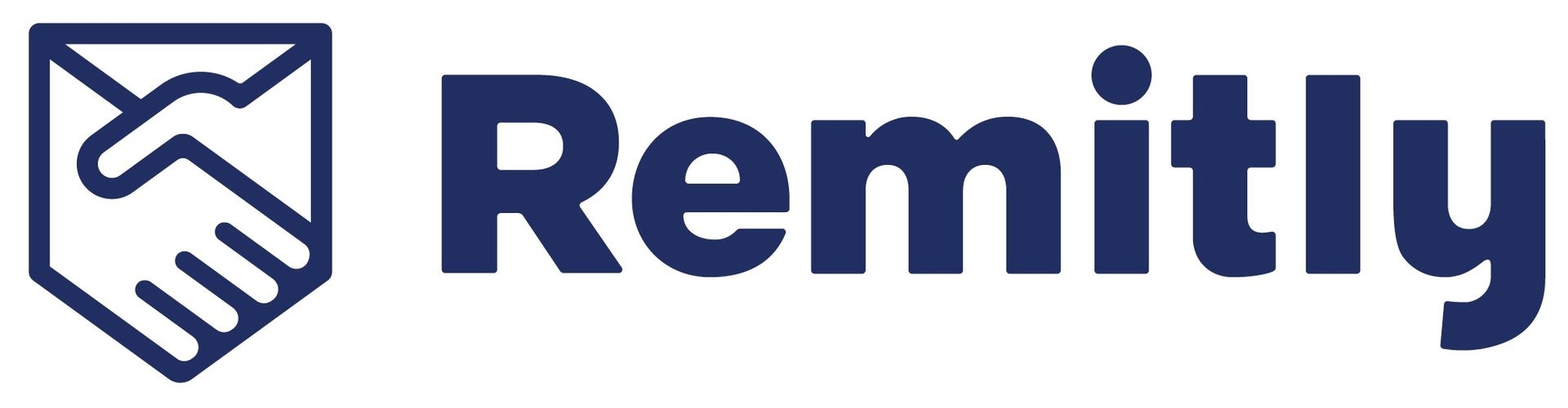 Remitly logo: dark blue handshake icon next to the word 