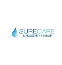 Logo for SureCare Management Group with a blue water droplet.