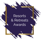 Vencedor do Resorts and Retreats Awards 2025 nas Categorias: Most Innovative Nature Inspired Boutique Hotel 2025 – Portugal e LUXlife Culinary & Cultural Integration Excellence Award 2025 Resorts & Retreats Awards logo: gold frame with text on a dark blue brushstroke background.