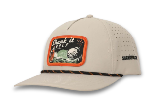 A baseball cap with a patch that says thank it golf