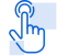 A blue icon of a hand pressing a button on a white background.