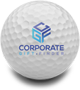 A golf ball with the corporate gift finder logo on it.