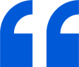 A blue and white quotation mark on a white background.