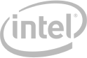 The intel logo is a gray logo on a white background.