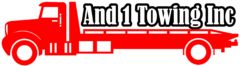 Red tow truck with "And 1 Towing Inc" text.