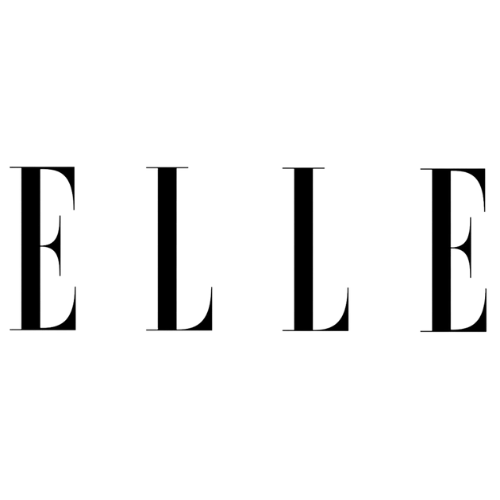 A black and white logo for elle magazine on a white background.