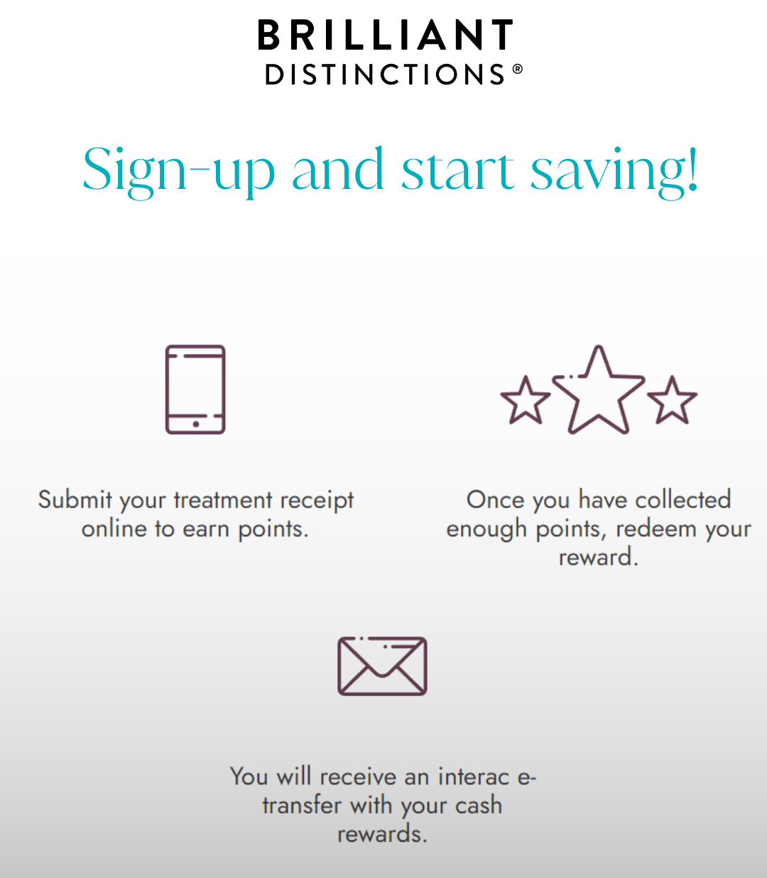 A sign up and start saving page for brilliant distinctions.