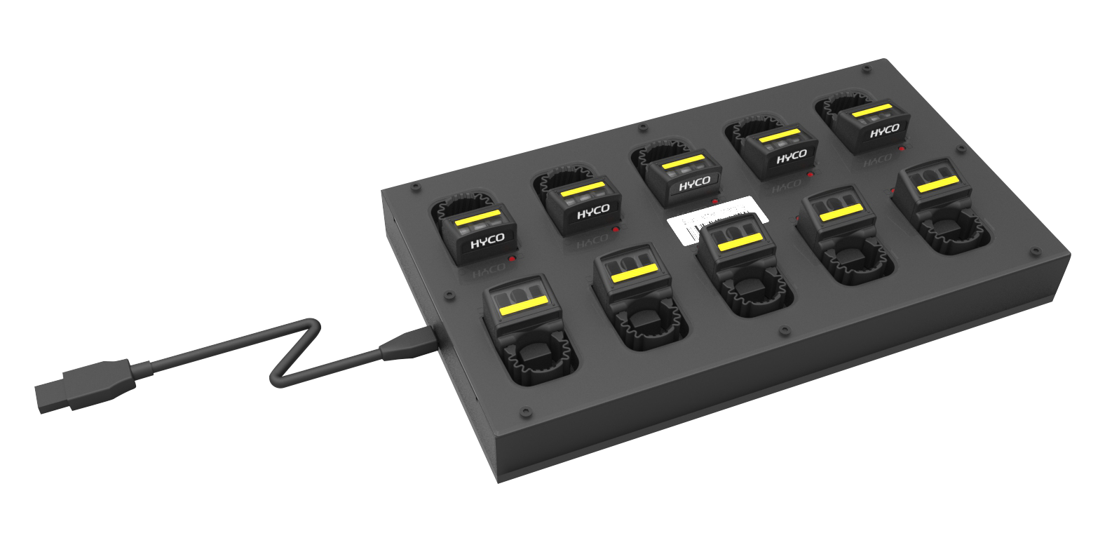 A black power strip with a cord attached to it