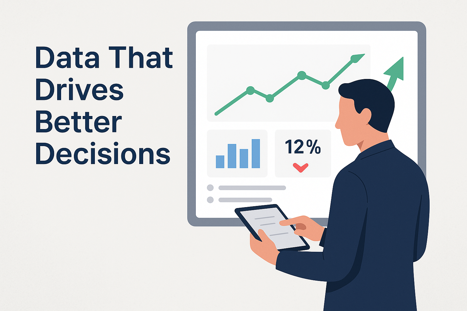 Warehouse operator reviewing operational data dashboard to improve accuracy and productivity.