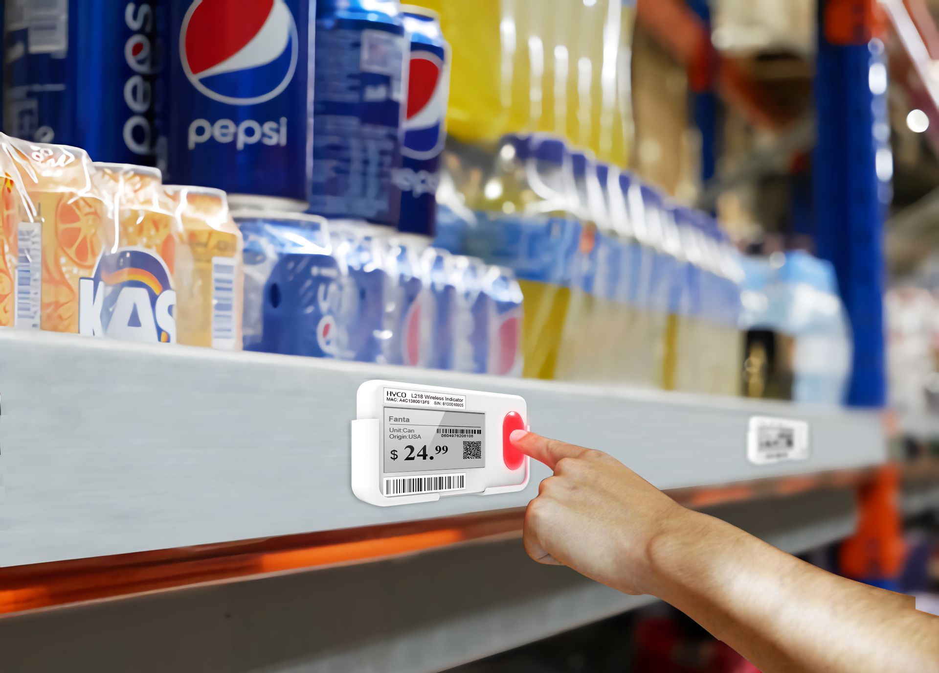 A worker confirms pick location using the L218 Wireless Light Tag 
— no lists, no confusion, just precision.