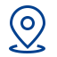 A blue map pin with a circle in the middle on a white background.