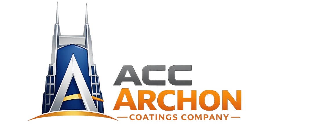 Logo for Archon Coatings Company featuring a stylized A resembling a skyscraper with blue and orange branding.