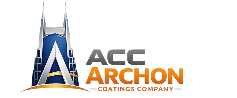 Logo for Archon Coatings Company featuring a stylized A resembling a skyscraper with blue and orange branding.