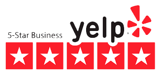 Yelp logo with five red stars and the words