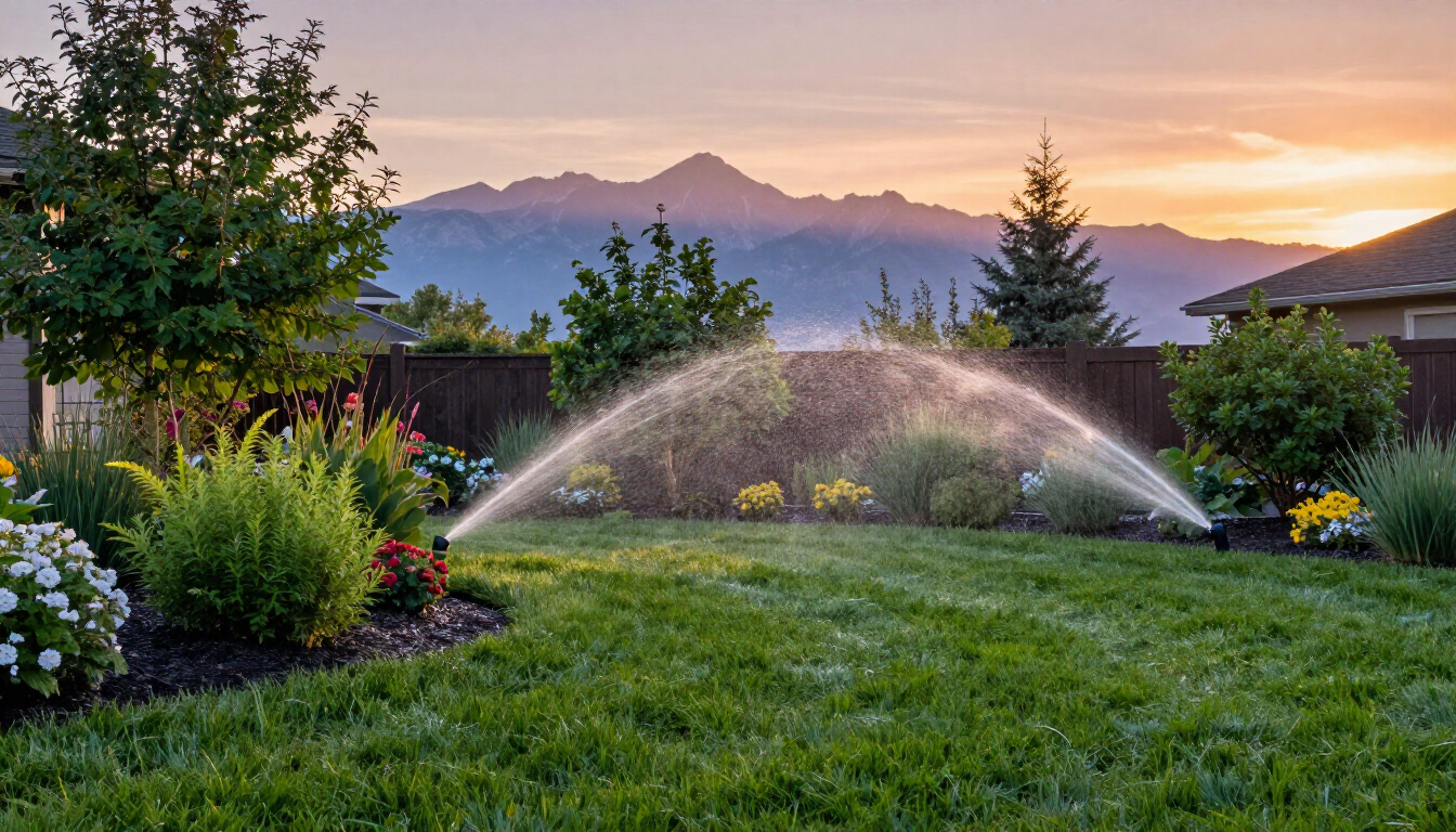 Healthy vibrant green lawn in Montrose Colorado after professional seeding