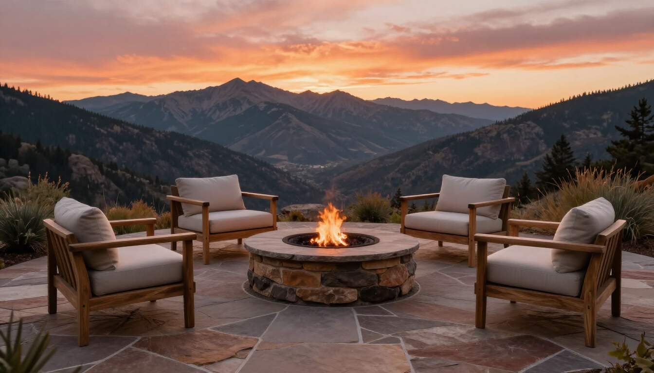 Beautiful hardscape patio in Colorado sunset