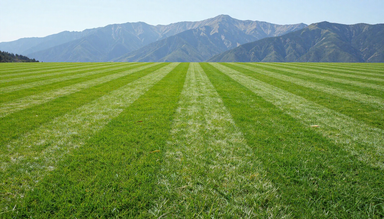 Professional lawn care results showing neat mowing lines in a healthy green lawn.