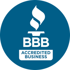 BBB Accredited Business logo: white torch above the letters 
