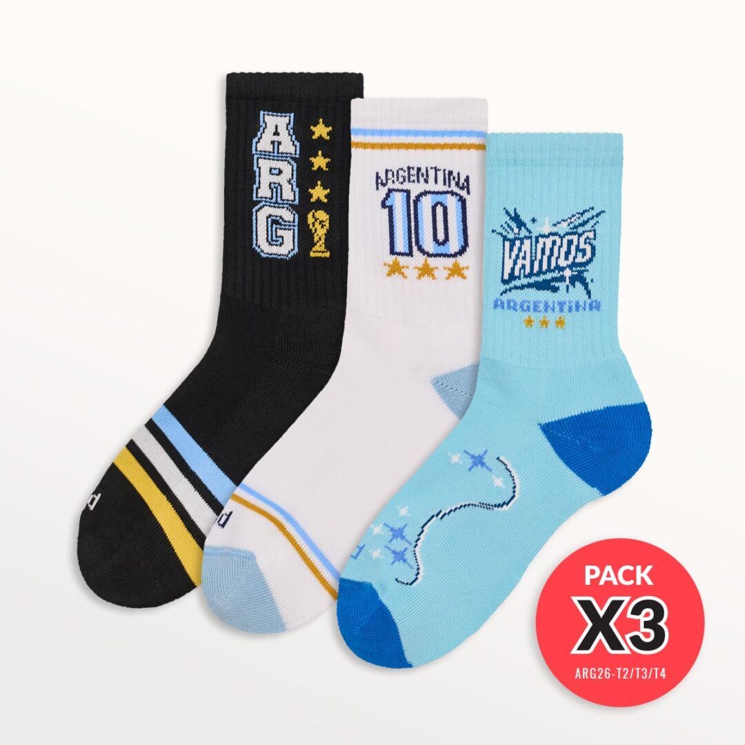 Pack x 3 pares de medias Floyd seleccion argentina mundial infantiles para niños/as