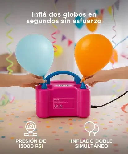 Inflador De Globos Electrico 600W Doble Pico Automatico Adaptadores Para Decoracion