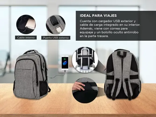 Mochila Resistente al Agua Puerto USB Notebook