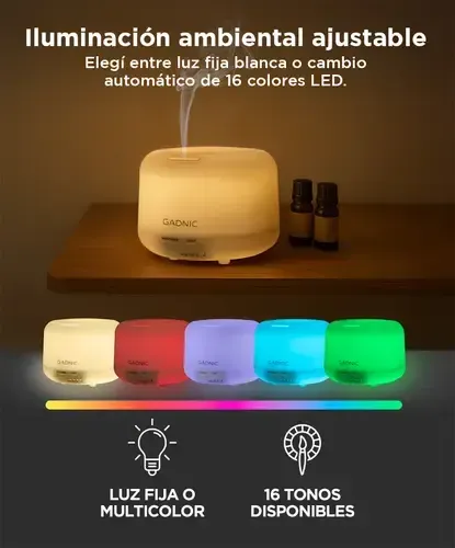 Difusor Gadnic Humidificador Ultrasónico 300ml 20hs 7 Colores