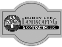 a black and white logo for buddy lee landscaping and contracting llc