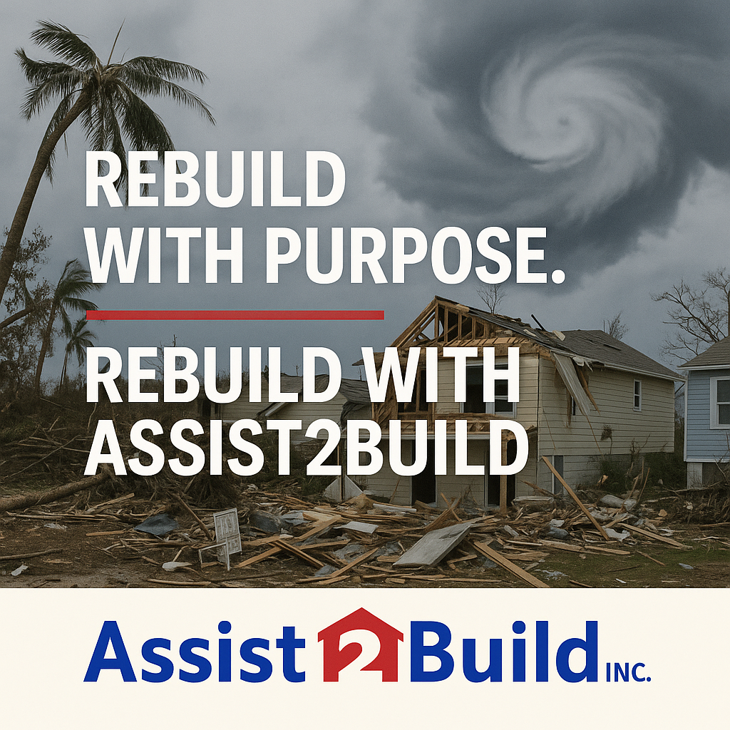 A poster that says rebuild with purpose rebuild with assist2build