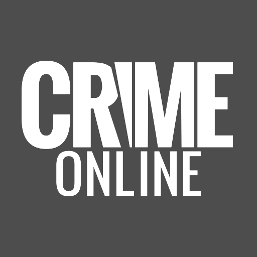 The logo for crime online is black and white