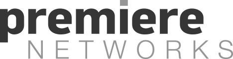A black and white logo for premiere networks