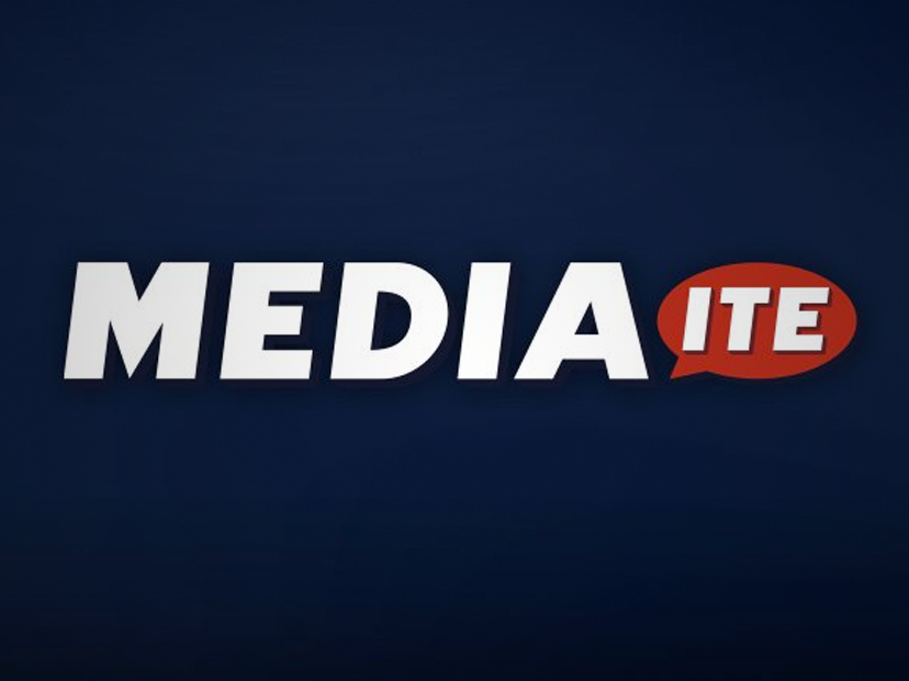 A logo for mediaite on a dark blue background