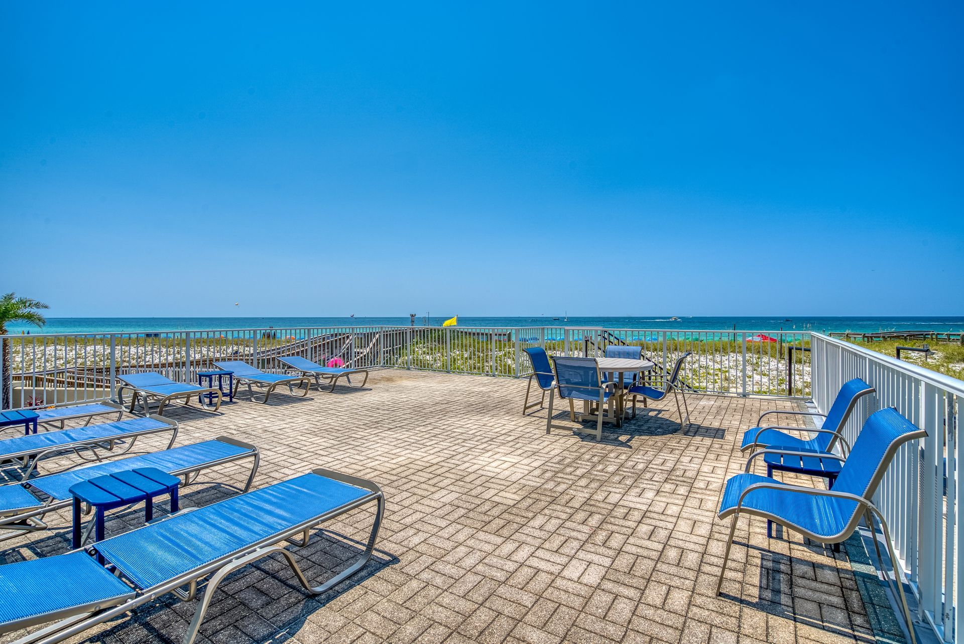 deck with view of beach