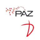 Logotipo de PAZ con puntos rojos y una forma de