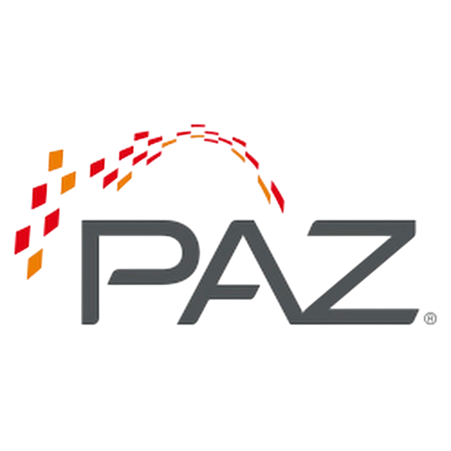 Logotipo de PAZ con puntos rojos y una forma de 