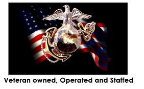 US Marine Corps emblem over American flag with text: