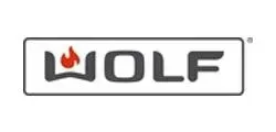 Wolf logo: Text "WOLF" in gray with flame icon inside a white rectangle.
