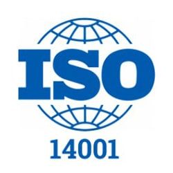 Un logotipo ISO azul con un globo terráqueo en el medio sobre un fondo blanco.