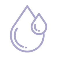 Un dibujo de línea violeta de una gota de agua sobre un fondo blanco.