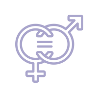 Un icono morado de un símbolo masculino y femenino sobre un fondo blanco.