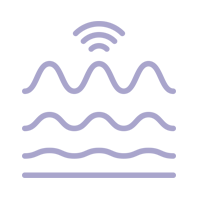 Un ícono morado de ondas y una señal inalámbrica.