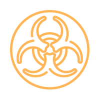 Un símbolo de riesgo biológico en un círculo sobre un fondo blanco.